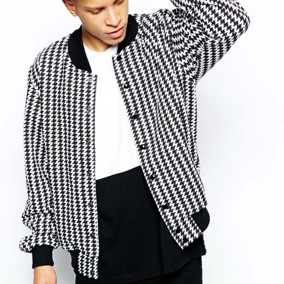 American Apparel Houndstooth Jersey Knit Bomber Jacket Size Unisex Mens XS - Picture 2 of 7